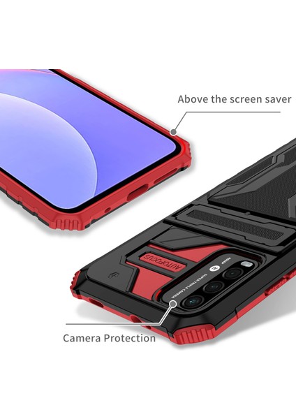Xiaomi Redmi 9t / Redmi 9 Power Için Kart Yuvası Tutucu Standlı Hibrit Askeri Sınıf Koruma Kılıfı Kırmızı (Yurt Dışından) fırsatları