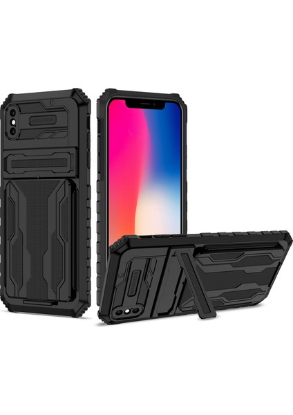 Apple iPhone Xs Max Için Kart Yuvası Tutucu Standlı Hibrit Askeri Sınıf Koruma Kılıfı Siyah (Yurt Dışından)