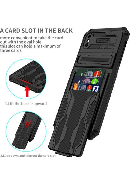Apple iPhone Xs Max Için Kart Yuvası Tutucu Standlı Hibrit Askeri Sınıf Koruma Kılıfı Siyah (Yurt Dışından) modelleri