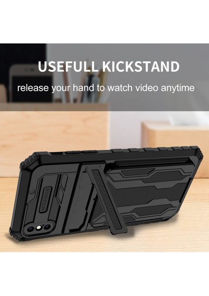 Apple iPhone Xs Max Için Kart Yuvası Tutucu Standlı Hibrit Askeri Sınıf Koruma Kılıfı Siyah (Yurt Dışından) indirimleri