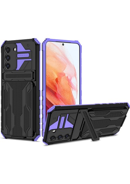 Samsung Galaxy S21 5g Için Kart Yuvası Tutucu Standlı Hibrit Askeri Sınıf Koruma Kılıfı Mor (Yurt Dışından)