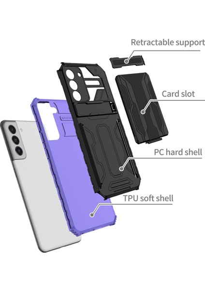 Samsung Galaxy S21 5g Için Kart Yuvası Tutucu Standlı Hibrit Askeri Sınıf Koruma Kılıfı Mor (Yurt Dışından) fiyatları