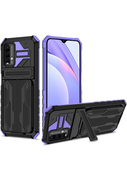 Xiaomi Redmi 9t / Redmi 9 Power Için Kart Yuvası Tutucu Standlı Hibrit Askeri Sınıf Koruma Kılıfı Mor (Yurt Dışından)