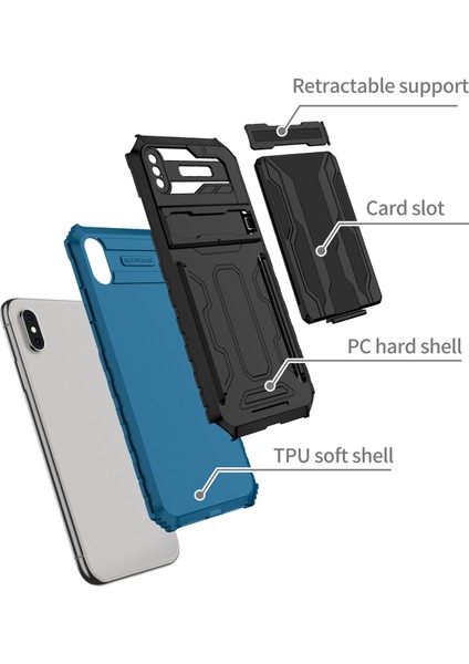 Apple iPhone Xs Max Için Kart Yuvası Tutucu Standlı Hibrit Askeri Sınıf Koruma Kılıfı Mavi (Yurt Dışından) fiyatları