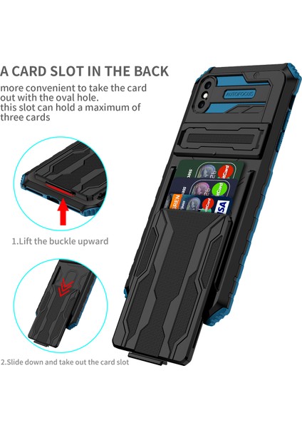 Apple iPhone Xs Max Için Kart Yuvası Tutucu Standlı Hibrit Askeri Sınıf Koruma Kılıfı Mavi (Yurt Dışından) modelleri
