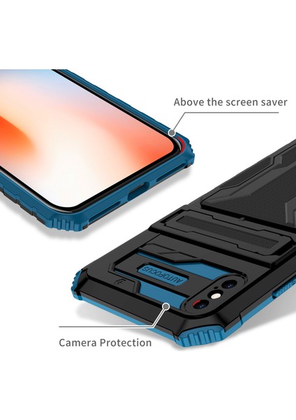 Apple iPhone Xs Max Için Kart Yuvası Tutucu Standlı Hibrit Askeri Sınıf Koruma Kılıfı Mavi (Yurt Dışından) fırsatları