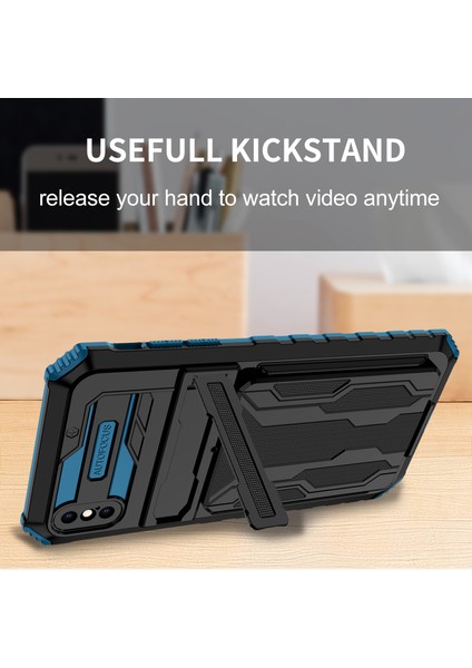 Apple iPhone Xs Max Için Kart Yuvası Tutucu Standlı Hibrit Askeri Sınıf Koruma Kılıfı Mavi (Yurt Dışından) indirimleri