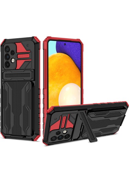 Samsung Galaxy A72 5g / 4g Için Kart Yuvası Tutucu Standlı Hibrit Askeri Sınıf Koruma Kılıfı Kırmızı (Yurt Dışından)