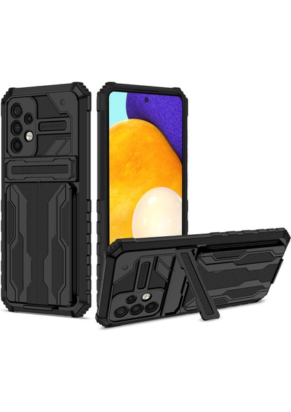 Samsung Galaxy A72 5g / 4g Için Kart Yuvası Tutucu Standlı Hibrit Askeri Sınıf Koruma Kılıfı Siyah (Yurt Dışından)