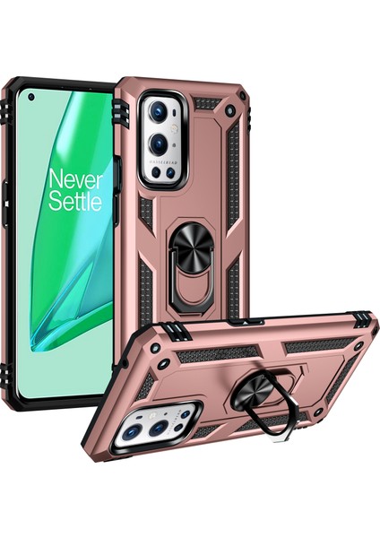 Oneplus 9 Pro Için Çift Katmanlı Ağır Askeri Sınıf Darbeye Halkalı Standlı Kılıf Rose Gold (Yurt Dışından)
