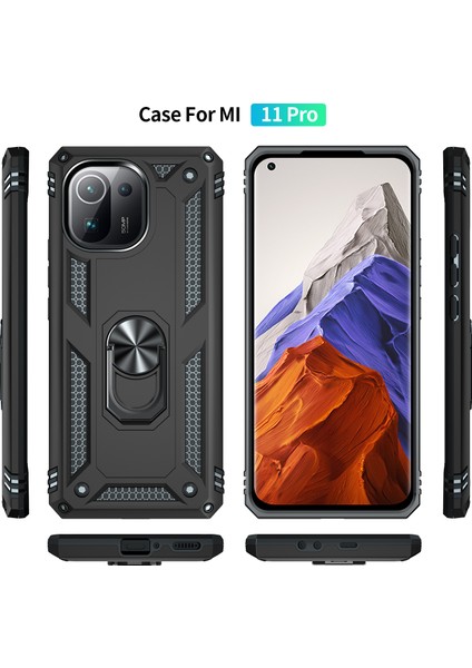 Xiaomi Mi 11 Pro Için Çift Katmanlı Ağır Askeri Sınıf Darbeye Halkalı Standlı Kılıf Siyah (Yurt Dışından) fiyatları