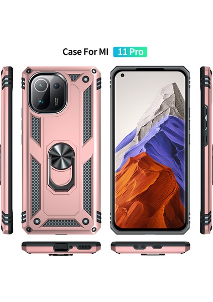 Xiaomi Mi 11 Pro Için Çift Katmanlı Ağır Askeri Sınıf Darbeye Halkalı Standlı Kılıf Rose Gold (Yurt Dışından) fiyatları