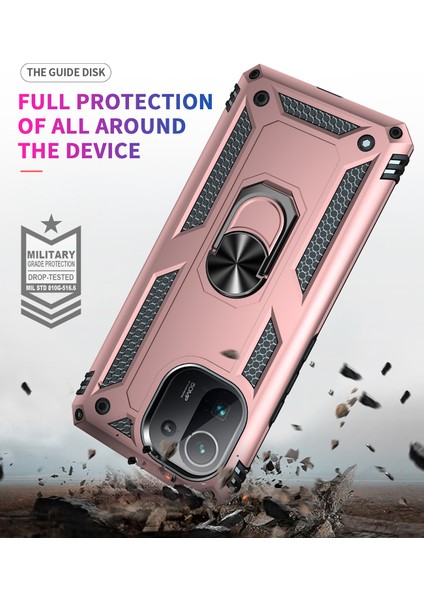 Xiaomi Mi 11 Pro Için Çift Katmanlı Ağır Askeri Sınıf Darbeye Halkalı Standlı Kılıf Rose Gold (Yurt Dışından) indirimleri