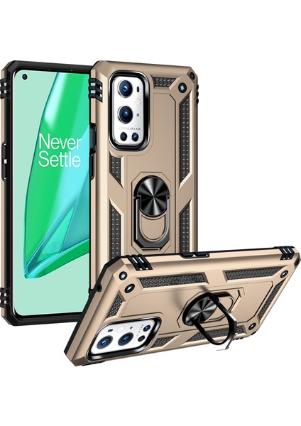 Oneplus 9 Pro Için Çift Katmanlı Ağır Askeri Sınıf Darbeye Halkalı Standlı Kılıf Altın (Yurt Dışından)