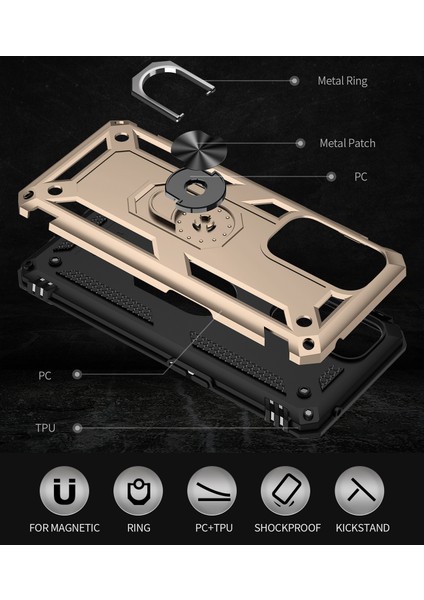 Oneplus 9 Pro Için Çift Katmanlı Ağır Askeri Sınıf Darbeye Halkalı Standlı Kılıf Altın (Yurt Dışından) modelleri