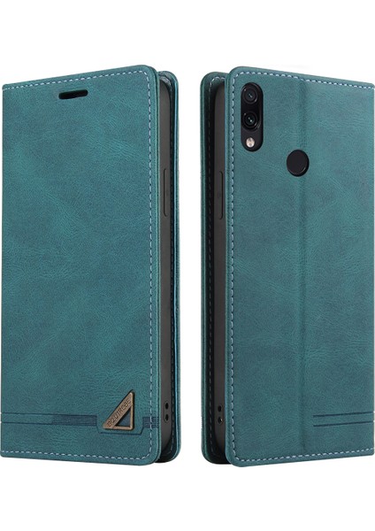 Xiaomi Redmi Note 7 / Note 7 Pro Için Premium Vintage Pu Deri Kılıf Mat Cüzdan Çevirme Standı Kapağı Mavi (Yurt Dışından)