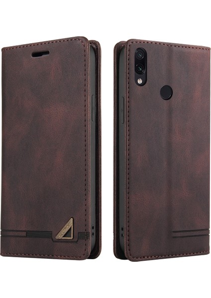Xiaomi Redmi Note 7 / Note 7 Pro Için Premium Vintage Pu Deri Kılıf Mat Cüzdan Çevirme Standı Kapağı Kahverengi (Yurt Dışından)