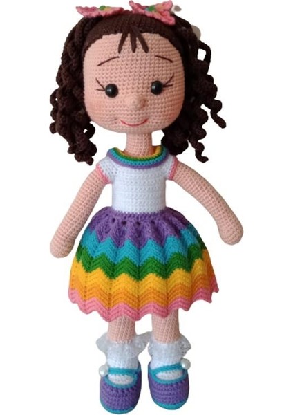 Kahve Kıvırcık Saçlı Karnaval Bebek Amigurumi Organik Oyuncak
