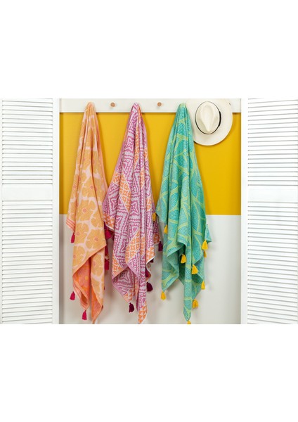 Amelie Jakarlı Peştemal - Sarı / Pembe -90 x 170 cm indirimleri