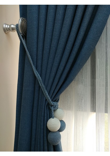 Mavi Düz Renk Pileli Keten Fon Perde, Sık Pile, Tek Kanat 50 x 270 cm. modelleri