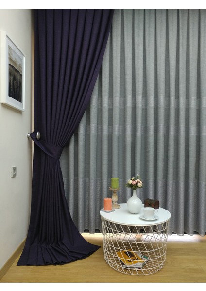 Mor Düz Renk Pileli Keten Fon Perde, Sık Pile, Tek Kanat 50 x 260 Cm. fiyatları