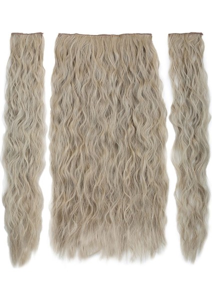 Arzu Peruk Kabarık Dalgalı Fiber Sentetik Yarımay Iki Yan Çıt Çıt Balköpüğü Platin Röfleli