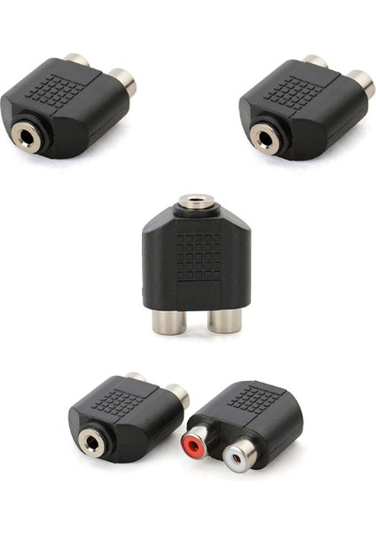 5 Adet Aux - Rca Dönüştürücü 3.5mm Ses Stereo Jak Dişi 2 Rca Dişi Ses Jack Konnektörü Çevirici