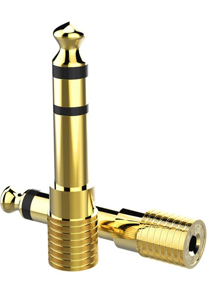 6.3 mm Stereo Erkek / 3.5 mm Stereo Dişi Sarı Metal Gold Jack Fiş Çevirici Arkası Ince