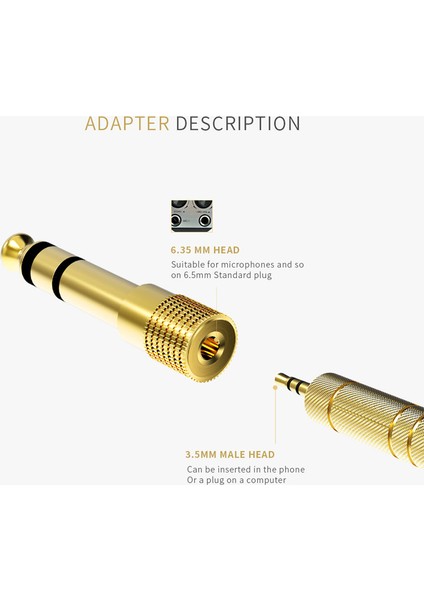 6.3 mm Stereo Erkek / 3.5 mm Stereo Dişi Sarı Metal Gold Jack Fiş Çevirici Arkası Ince fiyatları