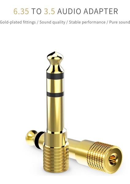 6.3 mm Stereo Erkek / 3.5 mm Stereo Dişi Sarı Metal Gold Jack Fiş Çevirici Arkası Ince indirimleri