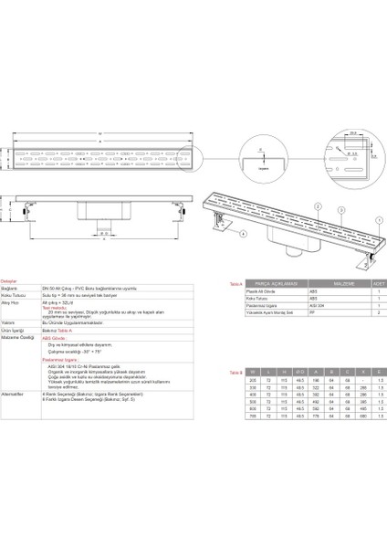 Paslanmaz Duş Kanalı / Duş Çerçeveli 40 cm Alttan fiyatları