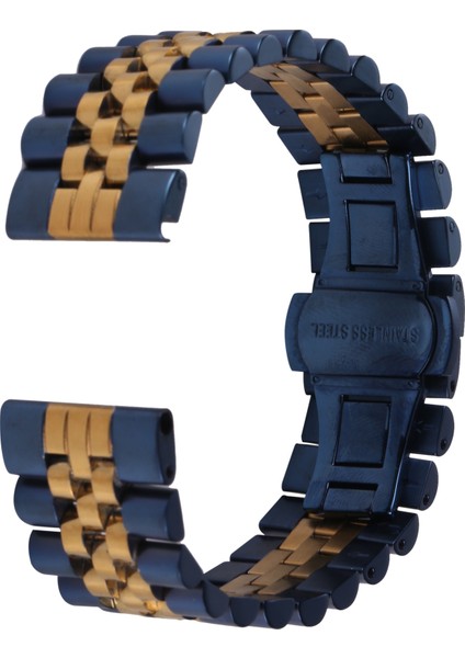 Puluz 20Mm Beş-Boncuklu Paslanmaz Çelik Kordonlu Band Mavi Altın (Yurt Dışından)