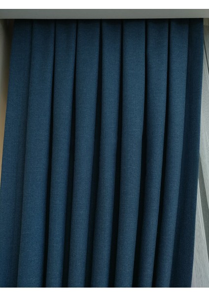 Mavi Düz Renk Pileli Keten Fon Perde, Normal Pile, Tek Kanat 340 x 260 cm. fırsatları