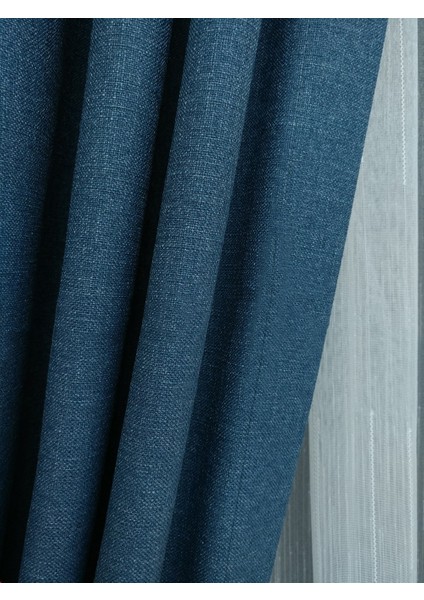 Mavi Düz Renk Pileli Keten Fon Perde, Normal Pile, Tek Kanat 340 x 260 cm. indirimleri