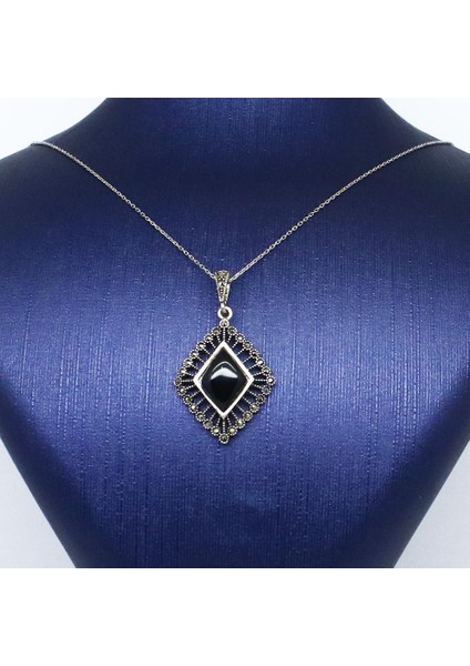 925 Ayar Gümüş Baklava Oltu Taşı Kolye fiyatları