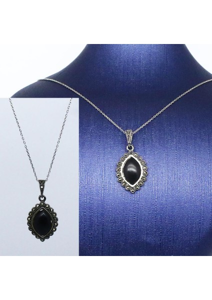 925 Ayar Gümüş Oltu Taşı Damla Kolye