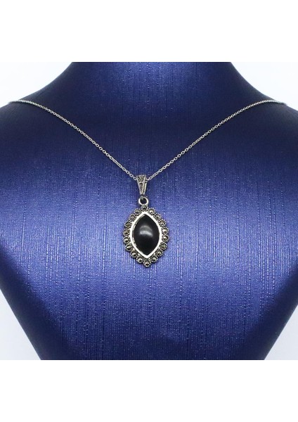 925 Ayar Gümüş Oltu Taşı Damla Kolye fiyatları