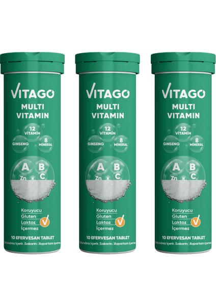 3’Lü Paket– Vitago Multivitamin, Multimineral Içeren 10 Efervesan
