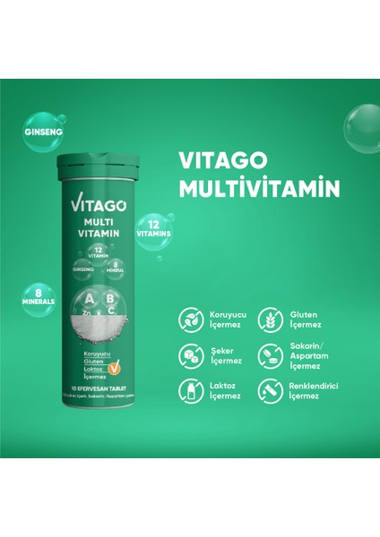 3’Lü Paket– Vitago Multivitamin, Multimineral Içeren 10 Efervesan modelleri