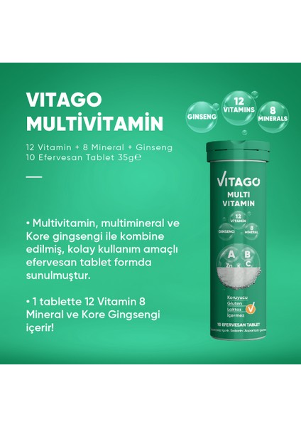 3’Lü Paket– Vitago Multivitamin, Multimineral Içeren 10 Efervesan fırsatları