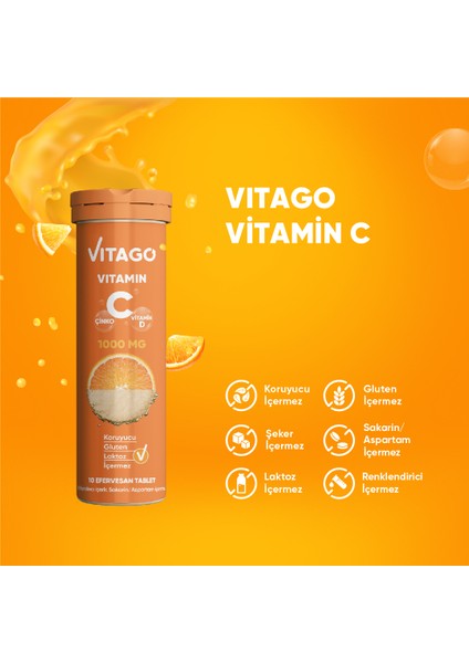 C Vitamini, D Vitamini Ve Çinko Içeren 10’Lu Efervesan Tablet