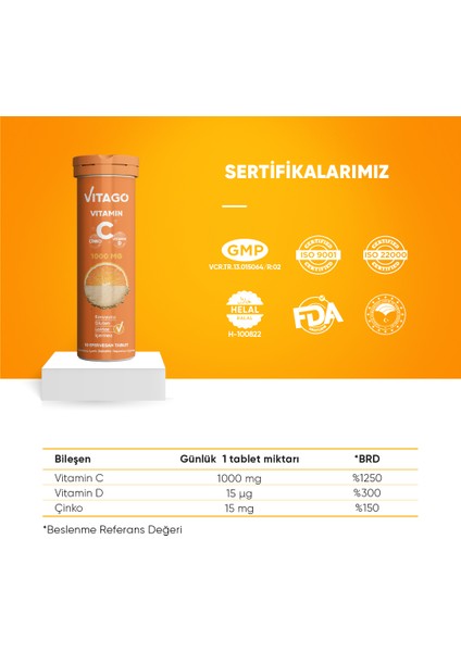 C Vitamini, D Vitamini Ve Çinko Içeren 10’Lu Efervesan Tablet