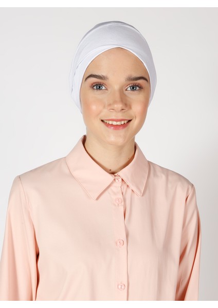 Penye Geniş Ebatlı Çapraz Geçme Bone - Beyaz - Ecardin