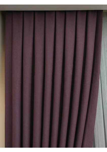 Mürdüm Düz Renk Pileli Keten Fon Perde, Seyrek Pile, Tek Kanat 70 x 250 Cm. fırsatları