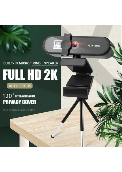 4K 8mp Hd Otomatik Netleme Web Kamera ile Tripod, Dahili Mikrofon, Dizüstü Bilgisayar Video Oyunu Için - 2k Siyah (Yurt Dışından)