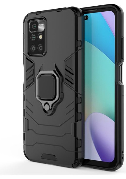 Xiaomi Redmi 10 Prime Batman Serisi Yüzük Standlı Armor Kılıf - Siyah