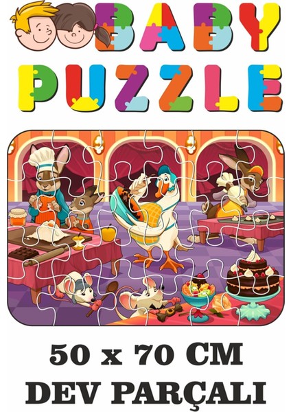 Aşçı Hayvanlar Mutfakta Dev Parçalı Eğlenceli Puzzle 50 x 70 cm Puzzle
