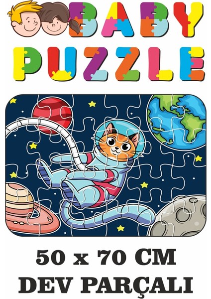 Astranot Kedi Uzay Yolculuğunda Dev Parçalı Eğlenceli Puzzle 50 x 70 cm Puzzle