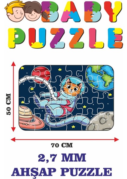Astranot Kedi Uzay Yolculuğunda Dev Parçalı Eğlenceli Puzzle 50 x 70 cm Puzzle