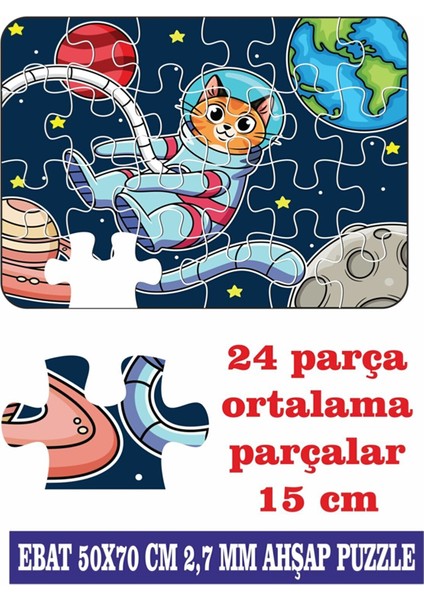 Astranot Kedi Uzay Yolculuğunda Dev Parçalı Eğlenceli Puzzle 50 x 70 cm Puzzle